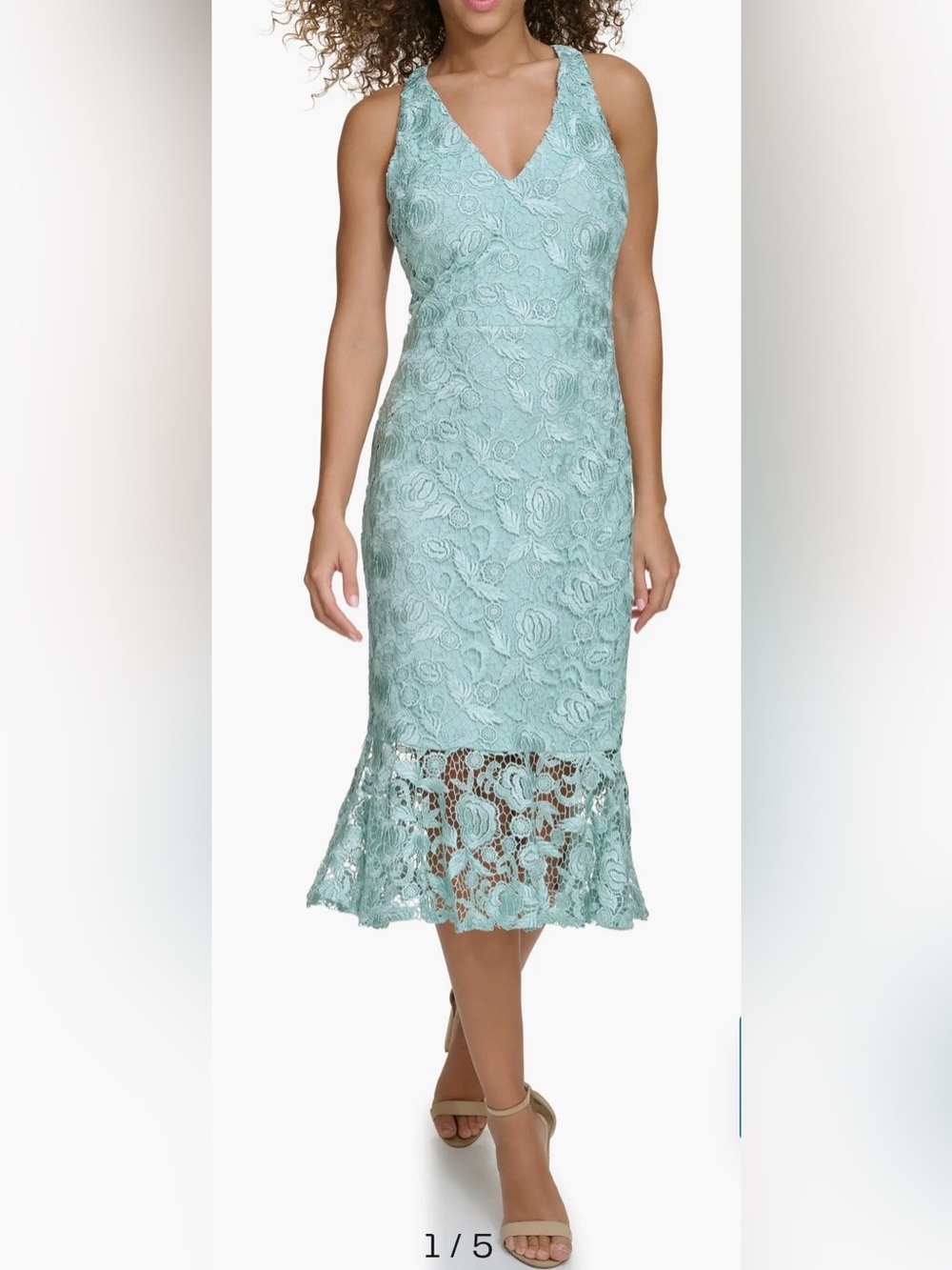 Siena Floral Lace Halter Sleeveless Lace V-Neck Midi Dress Light Aqua Size 8